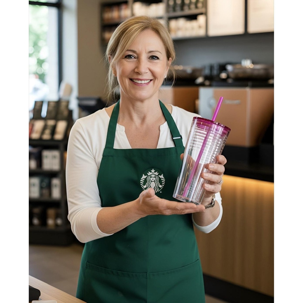 NWT Starbucks 2022 Spring Easter Pink Fuchsia Ribbed Clear Glass Tumbler Straw -
